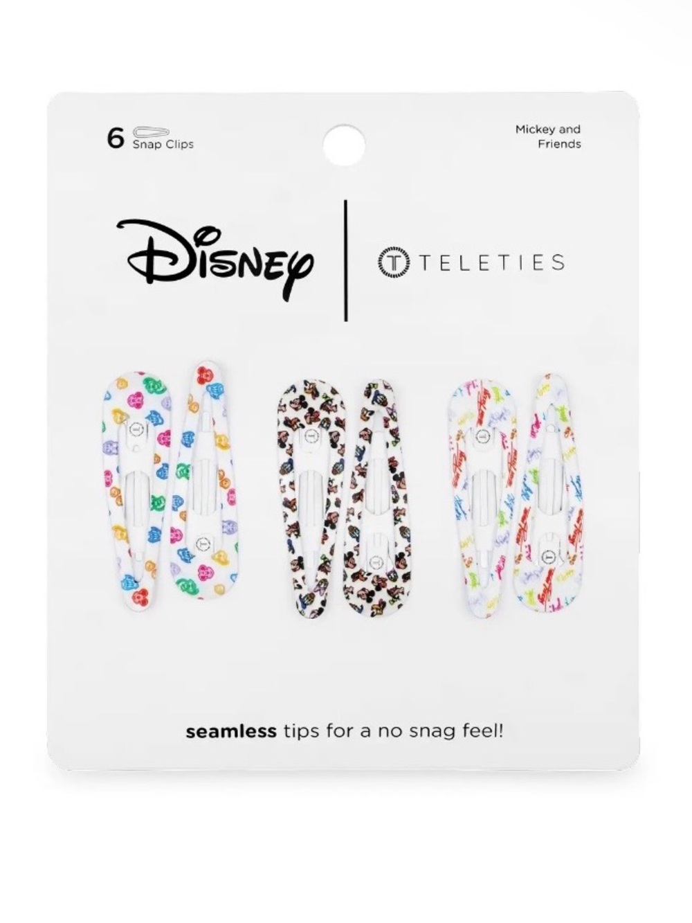 Disney x Teleties Multicolor Snap Hair Clips - 6 pack